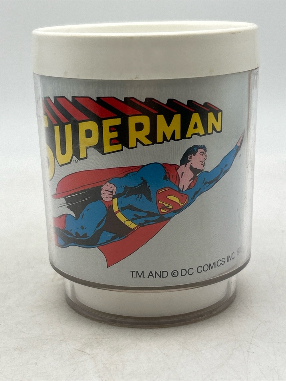Superman Coffee Mug Plastic Insulated Cup Vtg 1978 DC Comic super hero nostalgia